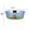 Sneaky Dog Pattern Stainless Steel Pet Bowl with Rubber Base; Multicolor