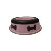 Slow Feeder Spill Proof Pet Bowl with Rubber Base and Bone Design; Pink and Black