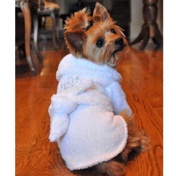 White silver cotton dog bathrobe