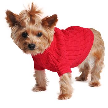 dog sweater combed cotton cable knit fiery red