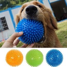 Pet Dog Toys Cat Puppy Sounding Toy Polka Squeaky Tooth Cleaning Ball TPR Training Pet Teeth Chewing Toy Thorn Balls Accessories (Color: Orange)