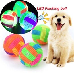 1pc Dog Bouncy Ball Radom Color Bouncing Massage Hedgehog Ball With LED Flashing Volleyball Sounded Luminous Dog Bite Chew Toy (Metal Color: as the picture)