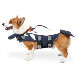 Summer Shark Pet Life Jacket Buoyancy Dog Swimsuit Vest Swimming Clothes Pet Coat Supplies (Color: Blue)