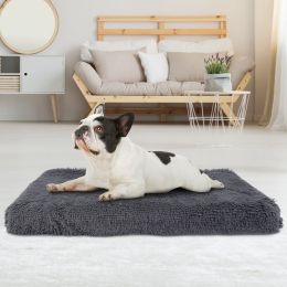 Dog Bed Soft Plush Cushion Cozy Warm Pet Crate Mat Dog Carpet Mattress with Long Plush for S M Dogs (size: M)