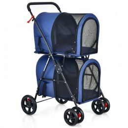 Double Pet Stroller 4-in-1 With Detachable Carrier And Travel Carriage (Color: Navy)